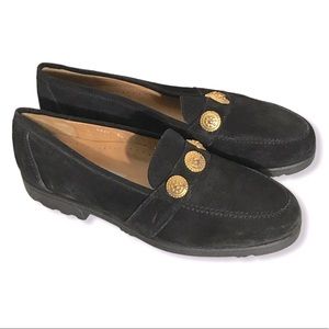 Mario Fagni 5427 Italian Suede Loafers Black Gold medallion coin vamp size 7.5